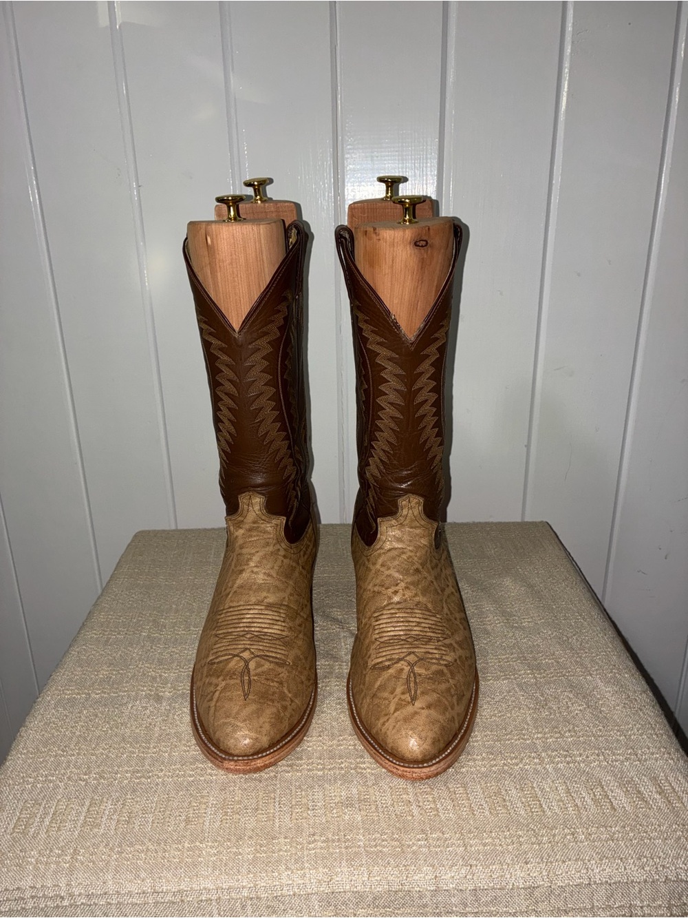 Justin 8523 Men’s Elephant Print Cowboy Boots Tan/Brown Two-Tone Size 10.5 EEE